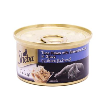ชีบา ดีลักซ์ ทูน่าชิ้นและปูในน้ำเกรวี่ สำหรับแมวอายุ 1 ปีขึ้นไป (85g)