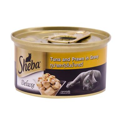 ชีบา ดีลักซ์ อาหารแมวชนิดเปียก รสทูน่าและกุ้งในน้ำเกรวี่ (85g)
