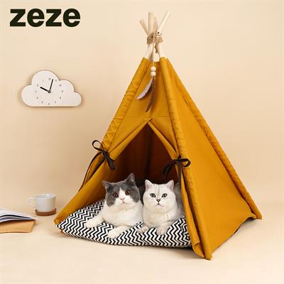 zeze Scandi Pet Tent - stunning cat TeePee is designed based on Scandinavia style, high-quality materials. comes with a hanging teaser toy.